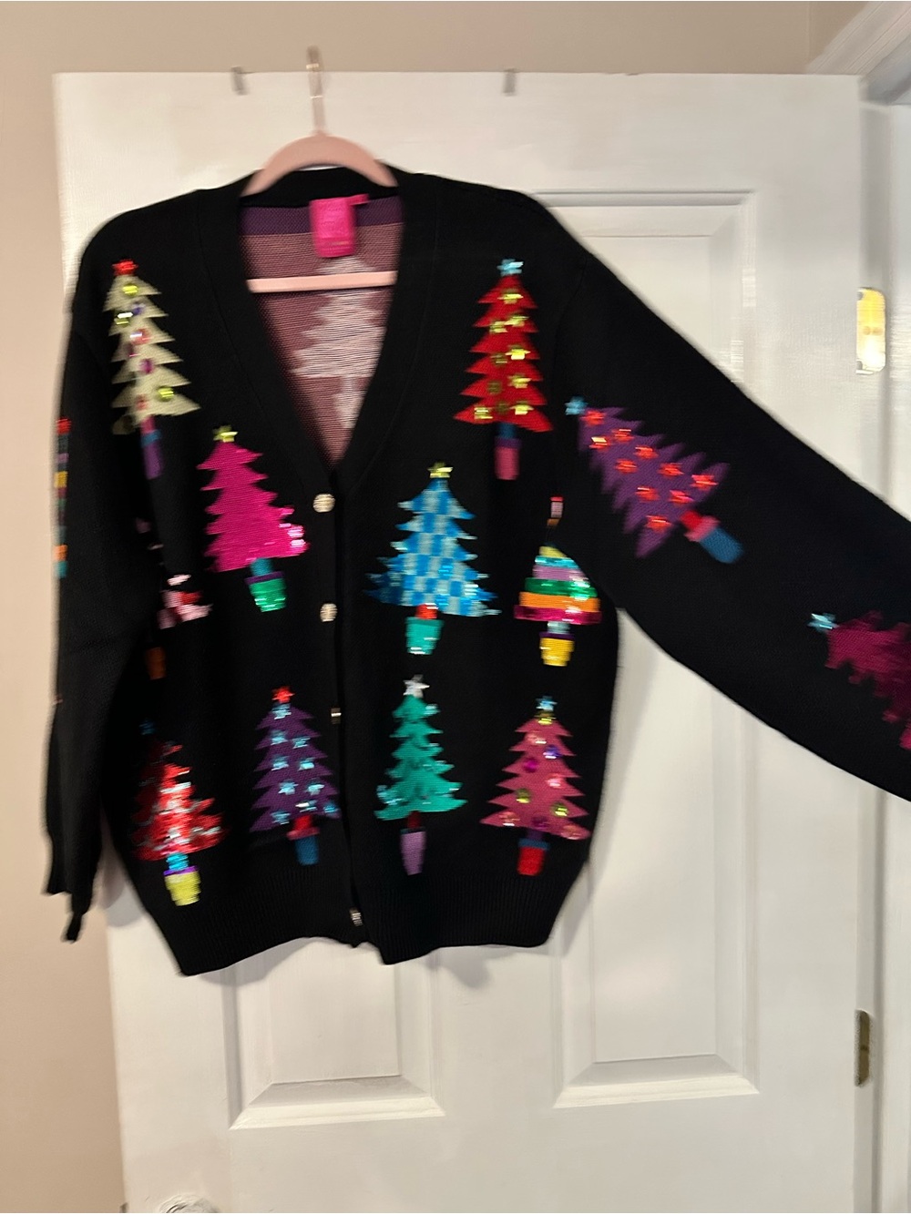 QUEEN OF SPARKLES Black Festive Tree Embellished Cardigan - Picture 5 of 7